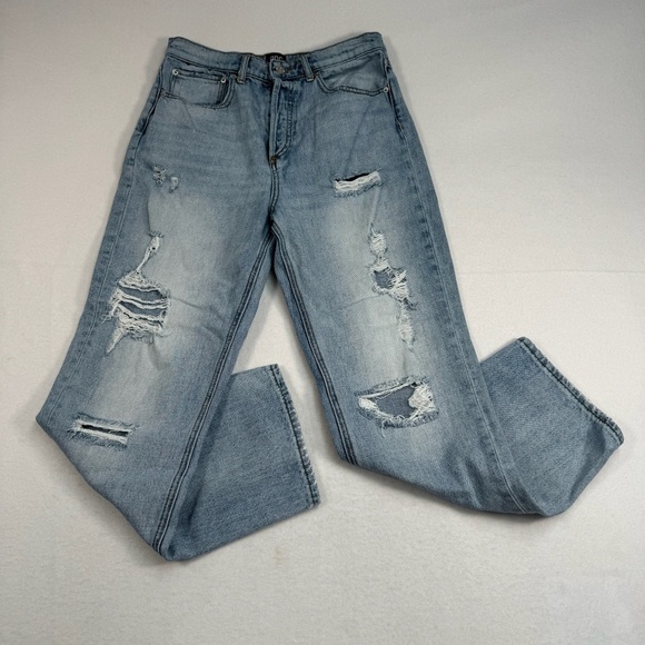 BDG Button Fly Straight Leg Distressed Jeans Women Size 28 High Rise Light Wash - Picture 1 of 14